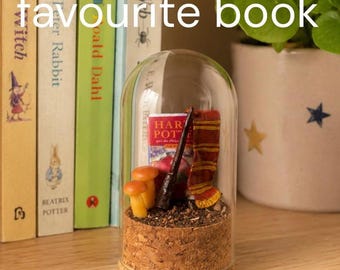 Miniature Book Diorama Cloche Handmade Book Lover Decor