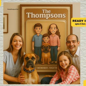 Personalized Family Action Figure Caricature Portrait from Your Photo - Funny Art Gift, Owner Dog Caricature Portrait, Toy Box Photo Art