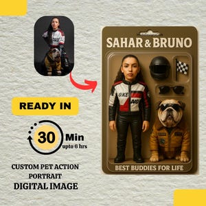 Cute Dog Owner Action Figure Caricature Portrait - Personalized action figure, Personalized Dog + from Your Photo - Pet Gift - Digital File