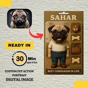 Custom Pet Toy-Style Portrait from Photo - Pet Portraits Turn Your Pet into an Adorable Digital Figurine - Download Only