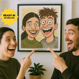 Ugly Couple Caricature from Photo - Funny Hand-Drawn Doodle Style Portrait - Digital Download Gift for Loved Ones, Couple Doodle Portrait