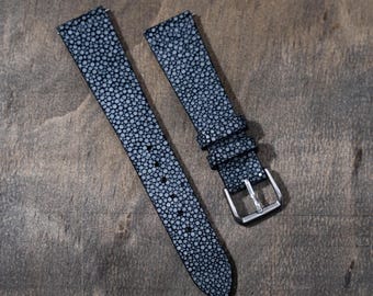 Handmade Black Stingray Leather Watch Strap, Custom Sizes