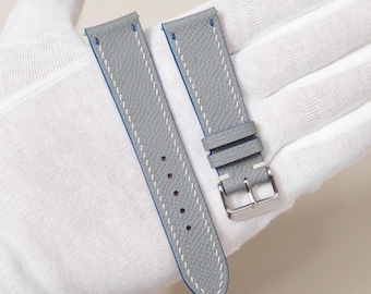 Epsom Cloud Gray Leather Watch Strap, Handmade Quick Release Curved End Band (14mm-26mm)