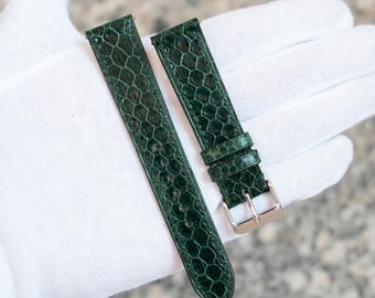 Sea Snake Green Leather Watch Strap, Handmade Classic Watch Band Men's 14mm-26mm, Exotic Leather Watch Band