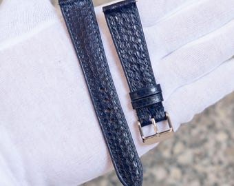 Bracelet de montre en cuir de serpent de mer fait main, bracelet exotique bleu marine