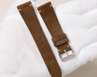 Handmade Suede Leather Watch Strap, Brown Replacement Band (14-26mm)