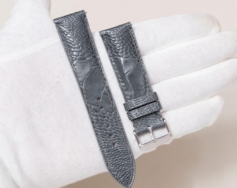 Handmade Gray Ostrich Leg Leather Watch Strap (12-26mm)