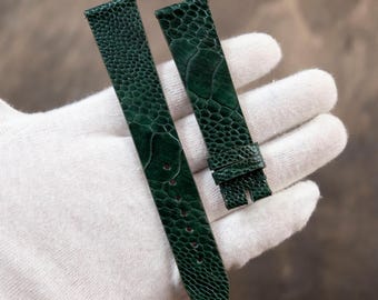 Dress Green Ostrich Leather Watch Strap, Slim Watch Band No Stitching Quick Release 14-26mm