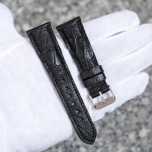 Men&#39;s Black Real Ostrich Foot Leather Watch Strap Band Handmade 14mm 16mm 17mm 18mm 20mm 22mm 24mm all size