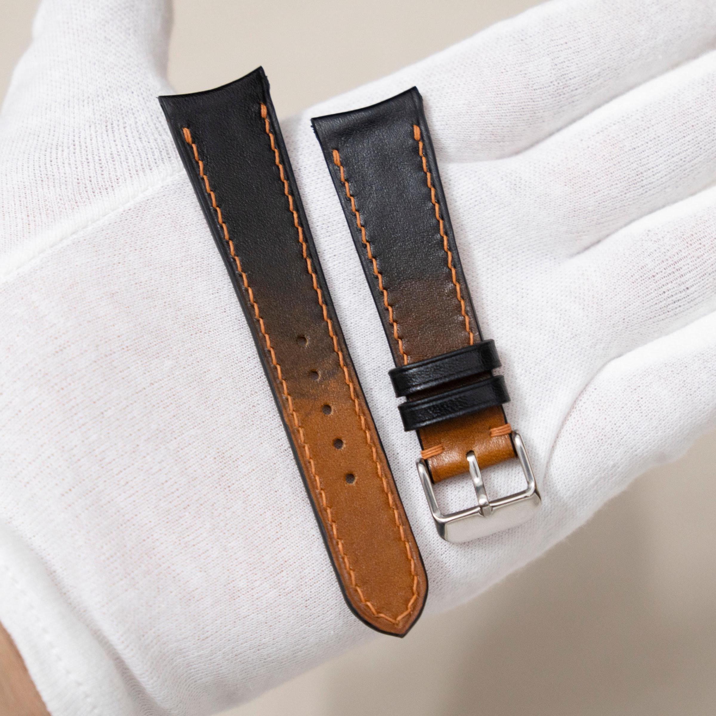 thumbnail image 2 of 18mm Victorinox Swiss Army Black Calf Leather Watch Strap – Cavalry Band With 6-Color Stitch 2 of 5