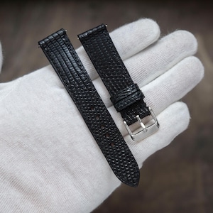 Black Lizard Leather Watch Strap, Handmade Flat Watch Band all size 14mm-26mm