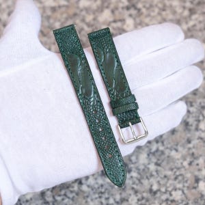Handmade Green Ostrich Leg Leather Watch Strap: Men&#39;s Band, All Sizes