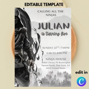 Editable Ninja Birthday Party Invite, Ninja Party Invite, Warrior Birthday Invitation, Ninja Boys Birthday Invitation, Ninja Warrior Invite.