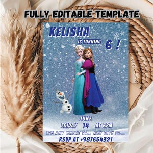 Afdrukbare Frozen verjaardagsuitnodiging, bewerkbare Frozen uitnodiging, digitale verjaardagsuitnodiging voor meisjes, Frozen Magical feestuitnodiging