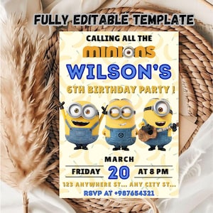 Minions Birthday Invitation Template / Editable Minions Birthday Invitation Template for kids / Kids Birthday Party Invitation Template
