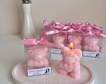 Personalized Teddy Bear Candle, Baby Shower Favor, Soy Wax