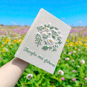 Custom Flowers Embroidery Wedding Guest Book, Personalized Floral Guestbook, Linen Memory Book, Wedding Engagement Book, Hard Cover Notebook