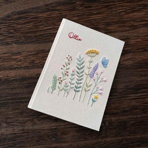 Custom Flowers Embroidery Wedding Guest Book, Personalized Floral Guestbook, Linen Memory Book, Wedding Engagement Book, Hard Cover Notebook