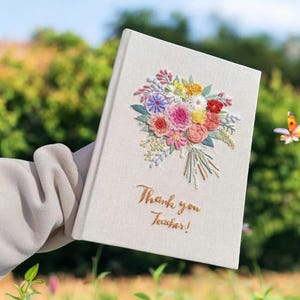 Custom Flowers Embroidery Wedding Guest Book, Personalized Floral Guestbook, Linen Memory Book, Wedding Engagement Book, Hard Cover Notebook