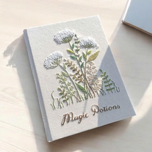 Custom Flowers Embroidery Wedding Guest Book, Personalized Floral Guestbook, Linen Memory Book, Wedding Engagement Book, Hard Cover Notebook