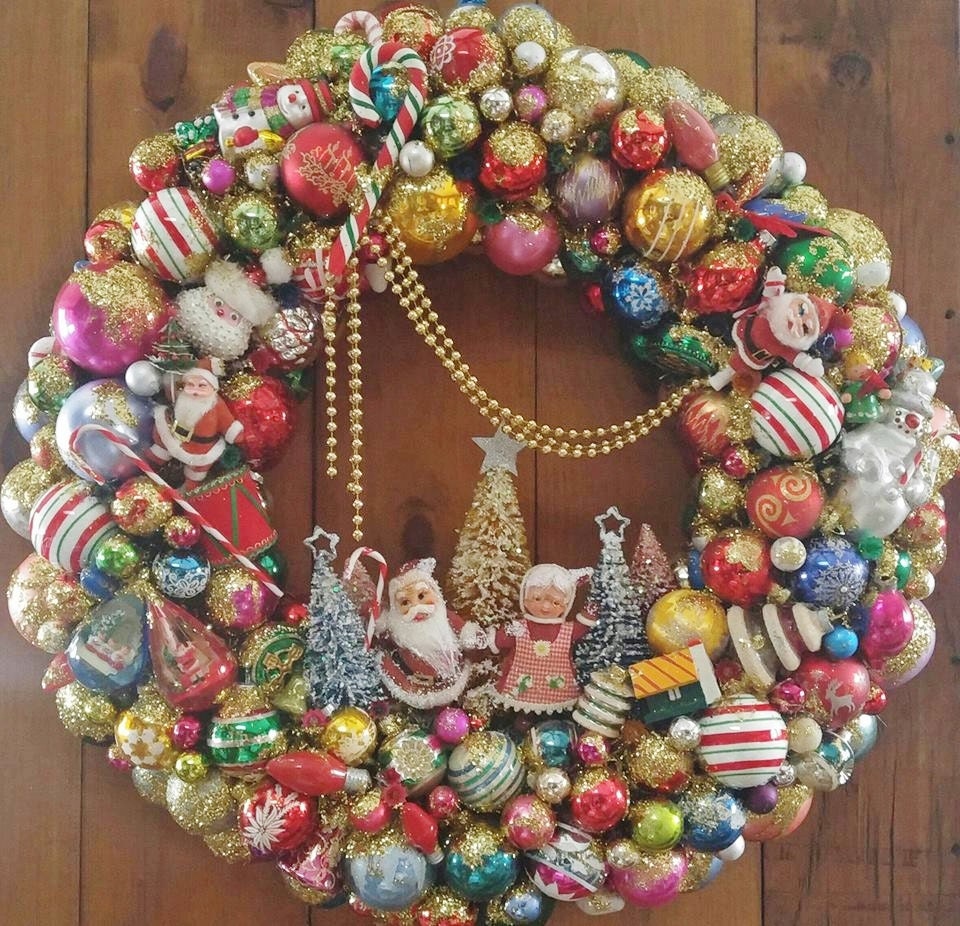 Vintage Christmas Wreath with Shiny Brite Ornaments Velvet | Etsy