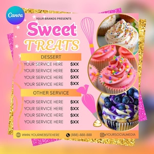 Bakery Flyer, Sweet Treats Flyer, Bake Sale Flyer, Dessert Flyer, Bake Shop Flyer, Pastry Flyer, Cake Business Flyer