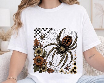 Gothic Spider Halloween , Spider Web Moon Bat Sublimation, Witchy Spooky Vintage Shirt Design