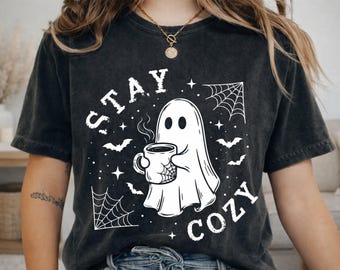 Ghost Halloween Shirt, Cozy Spooky Season Tee, Autumn Vibes Graphic Print