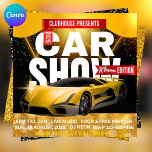 Auto Business Event flyer, Car Show Event Invitation, Social Media Flyer, Car Sale Template, Canva Editable, Instant Download