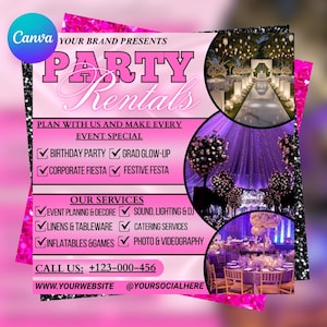 Party Rentals Flyer, Event Supplies Flyer, DIY Flyer Template Design, Event Equipment Rental Flyer, Premade Party Planning Decoration Flyer
