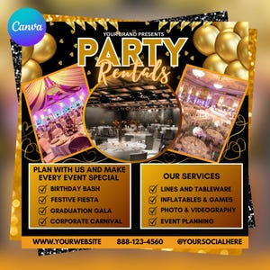 Party Rentals Flyer, Event Supplies Flyer, DIY Flyer Template Design, Event Equipment Rental Flyer, Premade Party Planning Decoration Flyer