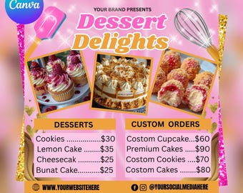 Bäckerei Flyer Vorlage, süße Leckereien, Kuchen Geschäft (Canva bearbeitbare Vorlage)
