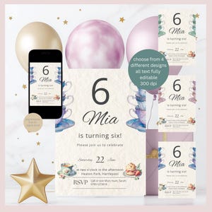 Tea Party Birthday Invitation Girl – Editable Birthday Invite – Digital Download – Garden Tea Party - Cream Tea invitation