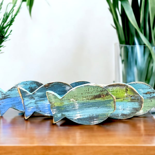 Merry Minnows Beach House Style Whimsical Wooden Fish Décor Hand Painted Beach House Fish Quick Gift Whimsical Fish Inexpensive  Gift
