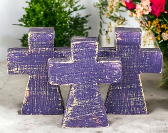 Small Rustic Cross & Flower Set, 4 Piece Cottage Easter Decor, Budget Friendly Spring Accents, Table Centerpiece Idea, Religious Decor