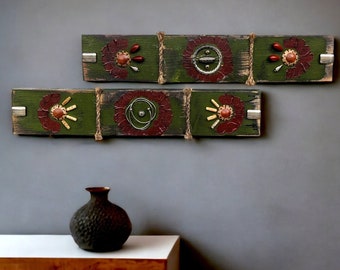 Rustic Wall Totems, Mixed Media Hanging Boho Art, Tiki Bar Décor, Decorative Wall Posts