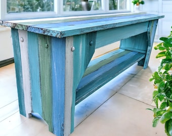 Beach House Style Indoor Coastal Bench Farmhouse Kitchen Seating Entryway Shoe Shelf Storage Covered Porch Rustic Country Bench
