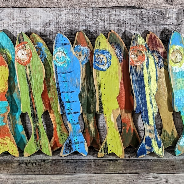 Mancave Fisherman Gift Idea Colorful School Of Minnow Fish Beach Lover Decor Wooden Fish Nautical Nursery Wall Hangings