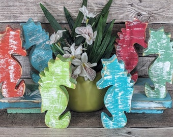 Coastal Centerpiece Décor, Seahorse Tiered Tray Accent Pieces, Tropical Beach Wedding Favors And Keepsake Gifts, Shelf Sitters