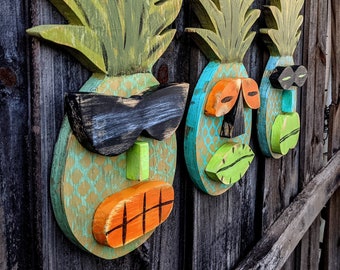 FRESH Pineapple Handmade Tiki Set, Whimsical Pineapple Art, Pineapple Lover Gift