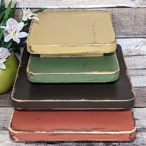 Medium & Large Rustic Display Risers in Earth Tones, Wooden Platform Serving Trays, Large Candle Stand, Tiered Tray Pedestal Accent