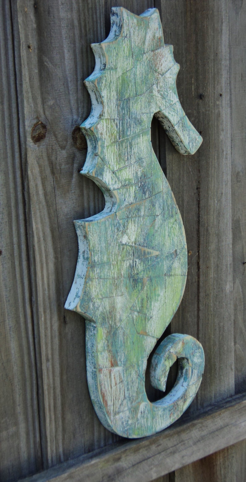 Wooden Mosaic Seahorse Seahorse Decor Coastal Living Room | Etsy
