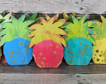 Whimsical Pineapple Wall Hangings Sets Of 2 Small Bright Color Tropical Small Space Decor Hawaiian Beach Nursery Theme