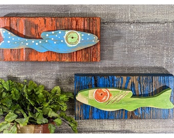 Chunky Colorful Vintage Style Minnow Fish Decor Nautical Wall Hangings Ocean Themed Office Accent Beach Lover Gift Idea Fishermans Man Cave