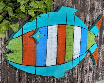 Large Retro-Style Fish Wall Decor Whimsical Mid Century Modern Fish Beach Lover House Warming Gift Idea Wooden Fish Wall Art