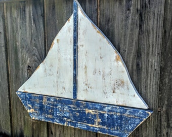 Rustic Wooden Sailboat, Nautical Nursery, Coastal living Room, Sailboat Décor