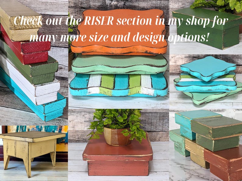 Extra Tall Display Risers in Earth Tones Wooden Platform Serving Tray ...