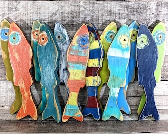 Nautical Nursery Colorful Minnow Decor Whimsical School Of Fish Office Wall Hanging Beach Lover Ocean Themed Gift Idea Wooden Fish Accent