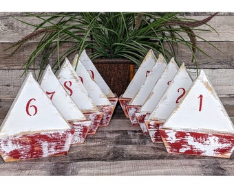 Wooden Sail Boat Table Numbers, Nautical Event Decor, Whimsical Beach Wedding Centerpiece, Ocean Themed Nursery, Vintage Style Table Markers