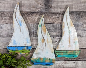 Wooden Sailboat Rustic Weathered Style Wall Hanging Sheet Happens Nautical Nursery Sailboat Ocean Themed Whimsical Swimming Fish Decor